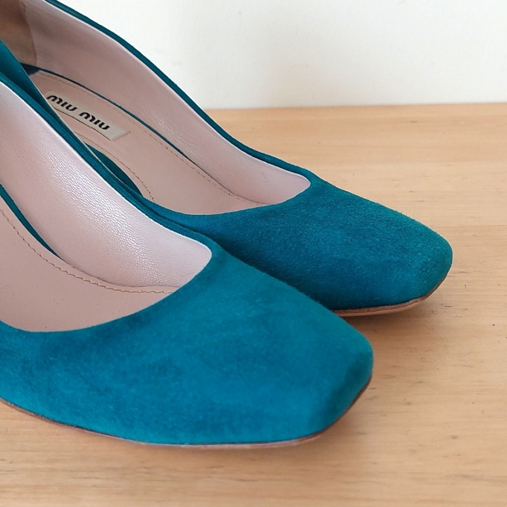 Miu Miu Green Suede Glittering Sole Heels - Picture 11 of 15